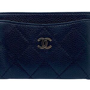 CHANEL Black Caviar Leather Logo Card Holder